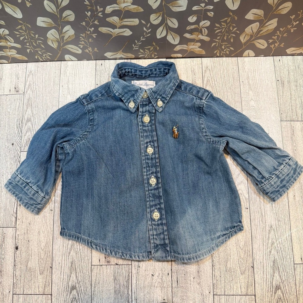 ralph lauren chambray denim baby long sleeve button up shirt size 3 months 3M